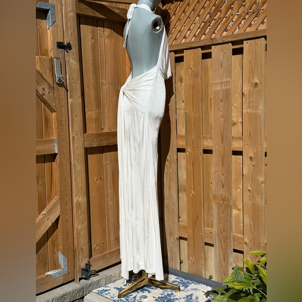 🆕 RAT & BOA 🧿 NWOT Winona White Slinky Cowl Neck Jersey Gown, Sz S - Picture 10 of 17